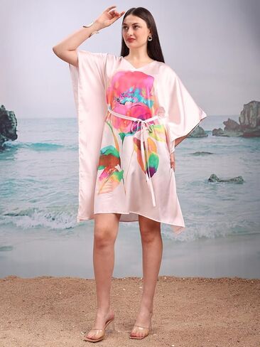 Women's Kaftan Dress Comfortable V-Neck Beach Cover Up Sheer Sexy Swimwear Flexible Size in Saudi Arabia
