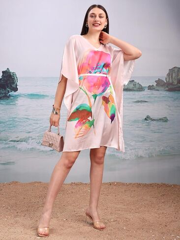 Women's Kaftan Dress Comfortable V-Neck Beach Cover Up Sheer Sexy Swimwear Flexible Size in Saudi Arabia
