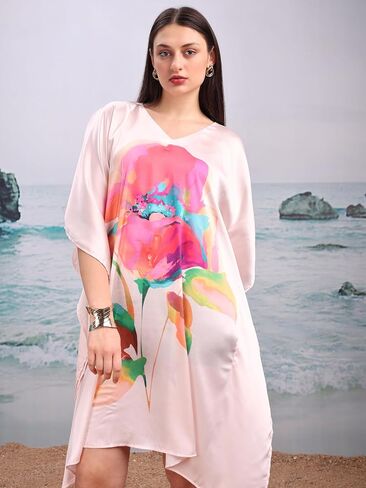 Women's Kaftan Dress Comfortable V-Neck Beach Cover Up Sheer Sexy Swimwear Flexible Size in Saudi Arabia