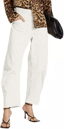 Cicy Bell Womens Baggy Barrel Horseshoe Pants Casual High Waisted Button Trousers with Front Pockets in Saudi Arabia