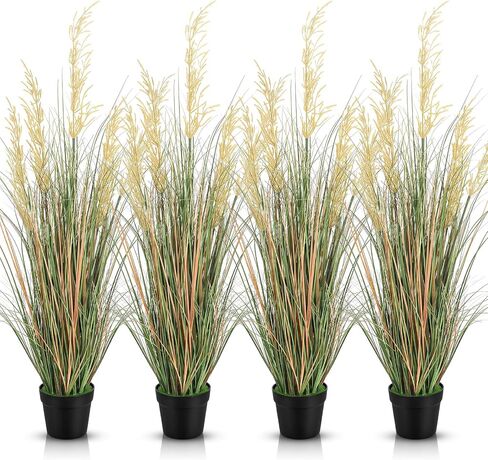 Jexine 4 PCs طول نبات عشبي اصطناعي 4 قدم محفوظ بوعاء مصطنعة نباتات أخضر مصطنعة فوكس بامباس العشب طويل القامة في وعاء للهدية منزل هدايا منزل حديقة الحمام الديكور في الهواء الطلق in Saudi Arabia