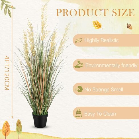 Jexine 4 PCs طول نبات عشبي اصطناعي 4 قدم محفوظ بوعاء مصطنعة نباتات أخضر مصطنعة فوكس بامباس العشب طويل القامة في وعاء للهدية منزل هدايا منزل حديقة الحمام الديكور في الهواء الطلق in Saudi Arabia