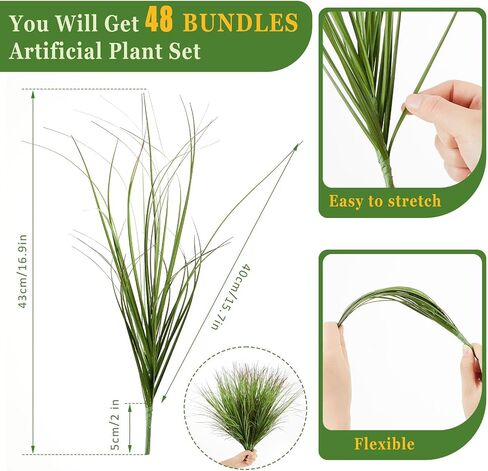 Giegxin 48 Pcs Faux Grass Plants Artificial Shrubs Wheat Grass UV Resistant Fake Greenery Faux Weed Artificial Tall Plants for Outdoor Indoor Home Window Decor in Kuwait