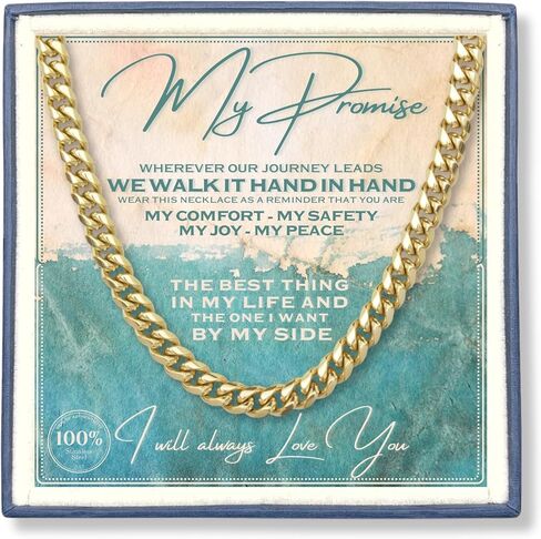 Cuban Link Chain Neckace for Men - Stainless Steel, Personalized Meaningful Message Card with Bible Verse on back, For Anniversary, Birthday, Promise to My Husband, Son, Dad, Boyfriend - Keepsake Gift Box in Kuwait