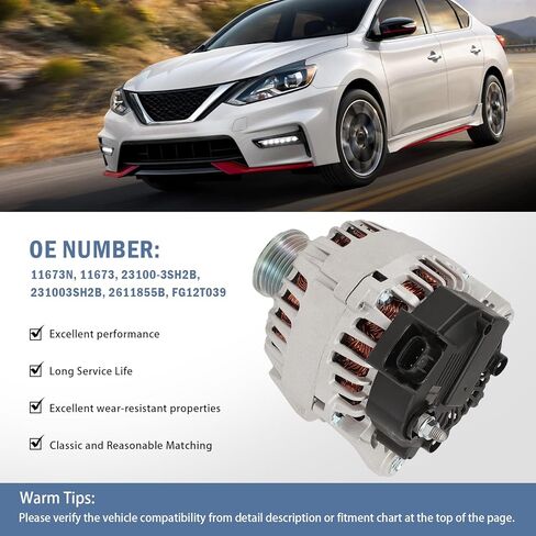 ملاءمة المولد لـ Sentra 2013-2019 1.8L ، 12V 110A 6-GROOVE CLUCT PLUCHERESSE ، استبدل 23100-3SH2B ، 231003SH2B ، 2611855B ، FG12T039 in Saudi Arabia
