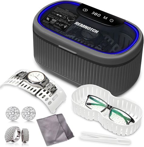 Ultrasonic Jewelry Cleaner, 19.6 oz Stainless Steel Tank Jewelry Cleaner Ultrasonic Machine with Washer Basket, Watch Band Holder, Cleaning Cloth, 3 Modes Ring Cleaner with Touch Button. in Saudi Arabia