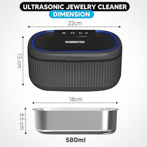 Ultrasonic Jewelry Cleaner, 19.6 oz Stainless Steel Tank Jewelry Cleaner Ultrasonic Machine with Washer Basket, Watch Band Holder, Cleaning Cloth, 3 Modes Ring Cleaner with Touch Button. in Saudi Arabia