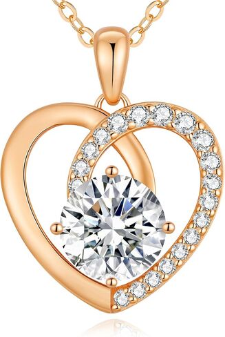 Moissanite Heart Pendant Necklaces for Women,D Color VVS1 Moissanite Lab-Created Gem,925 Sterling Silver Gold Plating,Wedding,Anniversary,Birthday Fine Jewelry Gifts for Wife Her Mom Girlfriend in Kuwait