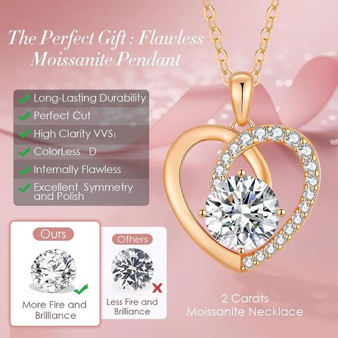 Moissanite Heart Pendant Necklaces for Women,D Color VVS1 Moissanite Lab-Created Gem,925 Sterling Silver Gold Plating,Wedding,Anniversary,Birthday Fine Jewelry Gifts for Wife Her Mom Girlfriend in Kuwait