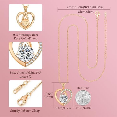 Moissanite Heart Pendant Necklaces for Women,D Color VVS1 Moissanite Lab-Created Gem,925 Sterling Silver Gold Plating,Wedding,Anniversary,Birthday Fine Jewelry Gifts for Wife Her Mom Girlfriend in Kuwait
