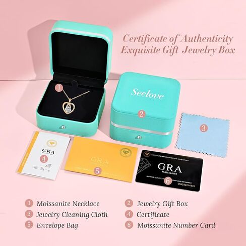 Moissanite Heart Pendant Necklaces for Women,D Color VVS1 Moissanite Lab-Created Gem,925 Sterling Silver Gold Plating,Wedding,Anniversary,Birthday Fine Jewelry Gifts for Wife Her Mom Girlfriend in Kuwait