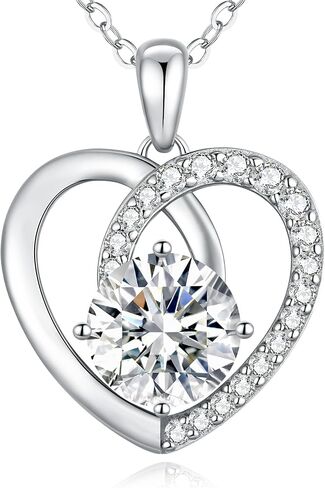 Moissanite Heart Pendant Necklaces for Women,D Color VVS1 Moissanite Lab-Created Gem,925 Sterling Silver Gold Plating,Wedding,Anniversary,Birthday Fine Jewelry Gifts for Wife Her Mom Girlfriend in Kuwait