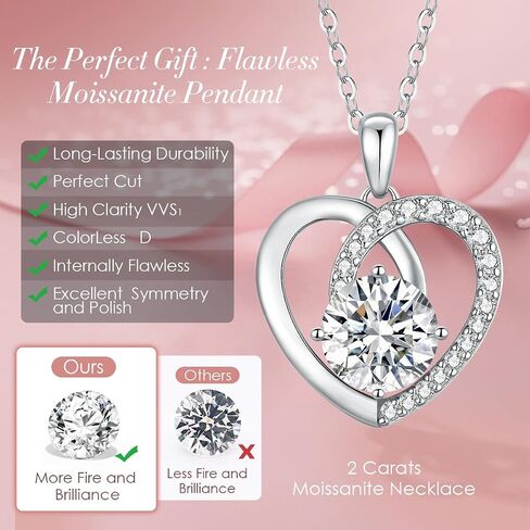 Moissanite Heart Pendant Necklaces for Women,D Color VVS1 Moissanite Lab-Created Gem,925 Sterling Silver Gold Plating,Wedding,Anniversary,Birthday Fine Jewelry Gifts for Wife Her Mom Girlfriend in Kuwait