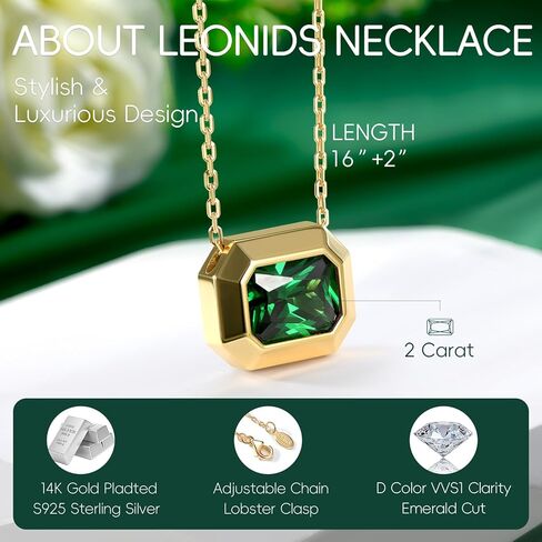 2 Carat Emerald Cut Moissanite Necklace for Women | D Color VVS1 Clarit 925 Sterling Silver 14K Gold Pendant Necklace | Birthday Jewelry Gifts for Her Mom Wife in Kuwait