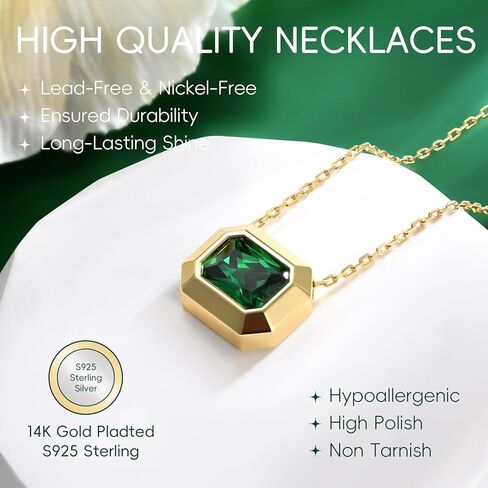 2 Carat Emerald Cut Moissanite Necklace for Women | D Color VVS1 Clarit 925 Sterling Silver 14K Gold Pendant Necklace | Birthday Jewelry Gifts for Her Mom Wife in Kuwait