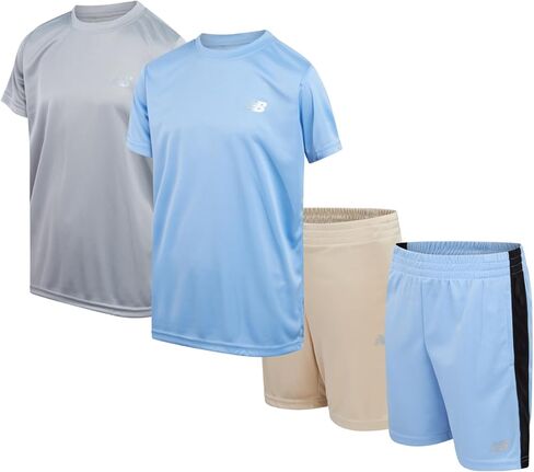 New Balance Boys Shorts Set-4 قطع تي شيرت الأكمام القصيرة وشورت الصالة الرياضية (8-20) ، الحجم 14/16 ، MELON SEA Stone Melon in Kuwait