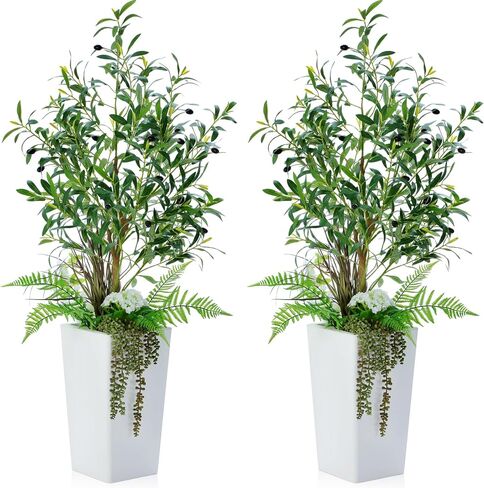 GIEGXIN 2 PCS مزيج شجرة الزيتون الاصطناعية 4ft طول أشجار الزيتون فو مع زارع مدبب و 5 نباتات زخرفية ، نباتات الأرضية المزيفة المقاومة للأشعة فوق البنفسجية لديكور المكتب المنزلي في الهواء الطلق (أسود) in Saudi Arabia