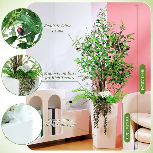 GIEGXIN 2 PCS مزيج شجرة الزيتون الاصطناعية 4ft طول أشجار الزيتون فو مع زارع مدبب و 5 نباتات زخرفية ، نباتات الأرضية المزيفة المقاومة للأشعة فوق البنفسجية لديكور المكتب المنزلي في الهواء الطلق (أسود) in Saudi Arabia