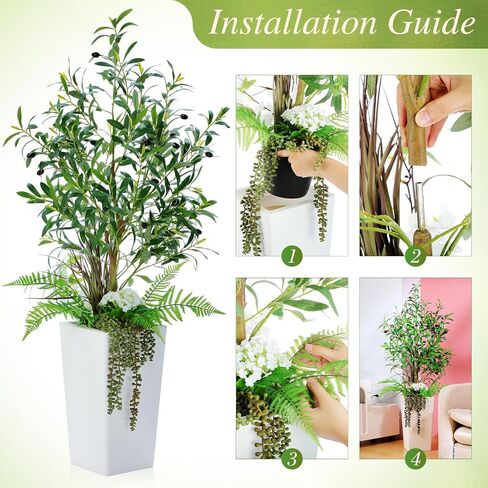 GIEGXIN 2 PCS مزيج شجرة الزيتون الاصطناعية 4ft طول أشجار الزيتون فو مع زارع مدبب و 5 نباتات زخرفية ، نباتات الأرضية المزيفة المقاومة للأشعة فوق البنفسجية لديكور المكتب المنزلي في الهواء الطلق (أسود) in Saudi Arabia