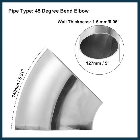 45 Degree Mandrel Bend Elbow Tube OD 5" Inch 304 Stainless Steel Reusable | Exhaust Elbow Pipe Stair Handrail Tube 1 Pcs in Saudi Arabia