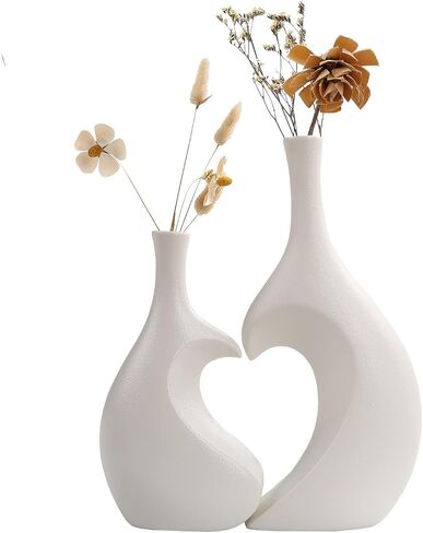White Ceramic Vase Set of 2,Heart Shaped vase, Matte Frosted Texture Finish,Farmhouse Decor, Home Decor, Vases for Your Bedroom, Office, Living Room, Bathroom (White) in Saudi Arabia