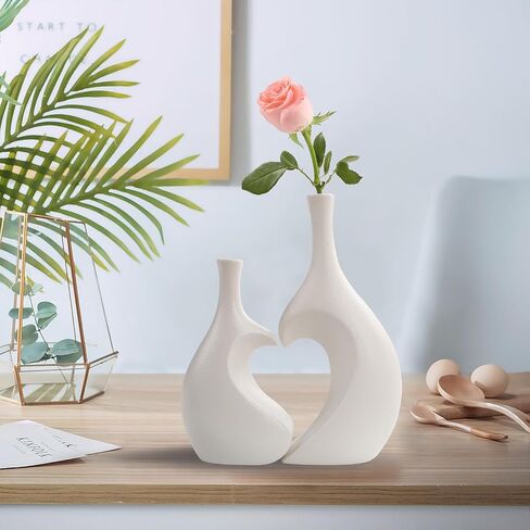 White Ceramic Vase Set of 2,Heart Shaped vase, Matte Frosted Texture Finish,Farmhouse Decor, Home Decor, Vases for Your Bedroom, Office, Living Room, Bathroom (White) in Saudi Arabia