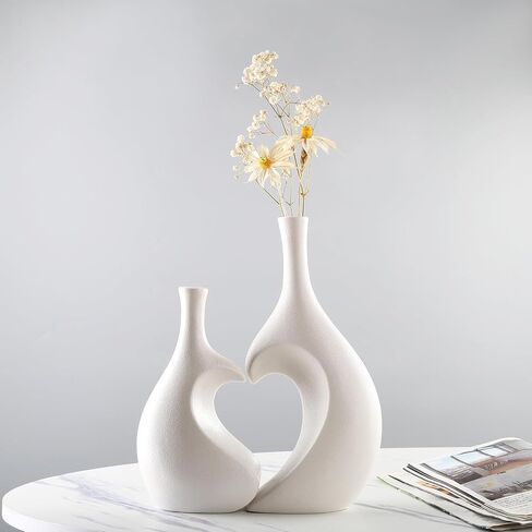 White Ceramic Vase Set of 2,Heart Shaped vase, Matte Frosted Texture Finish,Farmhouse Decor, Home Decor, Vases for Your Bedroom, Office, Living Room, Bathroom (White) in Saudi Arabia