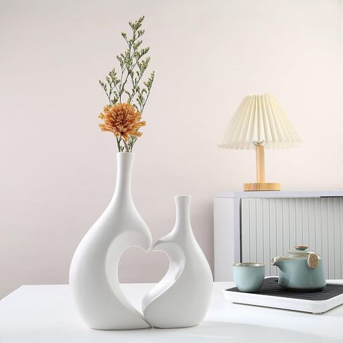 White Ceramic Vase Set of 2,Heart Shaped vase, Matte Frosted Texture Finish,Farmhouse Decor, Home Decor, Vases for Your Bedroom, Office, Living Room, Bathroom (White) in Saudi Arabia