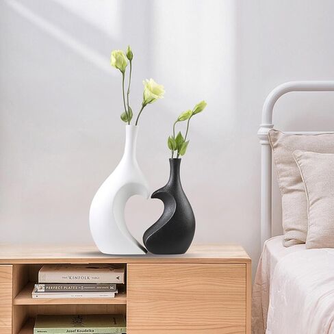 White Ceramic Vase Set of 2,Heart Shaped vase, Matte Frosted Texture Finish,Farmhouse Decor, Home Decor, Vases for Your Bedroom, Office, Living Room, Bathroom (White) in Saudi Arabia