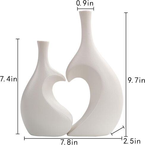 White Ceramic Vase Set of 2,Heart Shaped vase, Matte Frosted Texture Finish,Farmhouse Decor, Home Decor, Vases for Your Bedroom, Office, Living Room, Bathroom (White) in Saudi Arabia