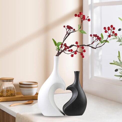 White Ceramic Vase Set of 2,Heart Shaped vase, Matte Frosted Texture Finish,Farmhouse Decor, Home Decor, Vases for Your Bedroom, Office, Living Room, Bathroom (White) in Saudi Arabia