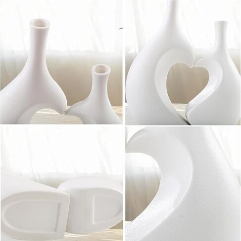 White Ceramic Vase Set of 2,Heart Shaped vase, Matte Frosted Texture Finish,Farmhouse Decor, Home Decor, Vases for Your Bedroom, Office, Living Room, Bathroom (White) in Saudi Arabia