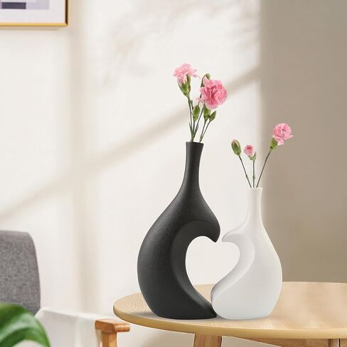 White Ceramic Vase Set of 2,Heart Shaped vase, Matte Frosted Texture Finish,Farmhouse Decor, Home Decor, Vases for Your Bedroom, Office, Living Room, Bathroom (White) in Saudi Arabia