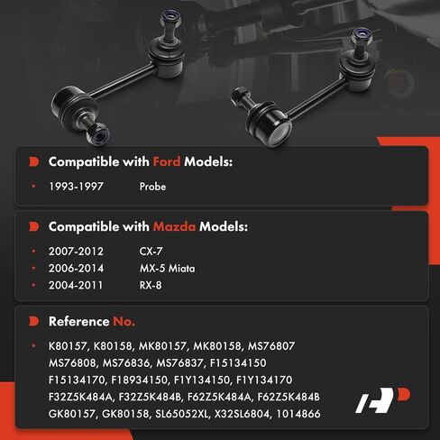 A-Premium 2 × روابط شريط التأثير الأمامي أو الخلفي روابط مثبت ، متوافقة مع MAZDA MX-5 MIATA 2006-2014 ، CX-7 CX7 2007-2012 ، RX-8 RX8 2004-2011 & FORD Probe 1993-1997 in Saudi Arabia