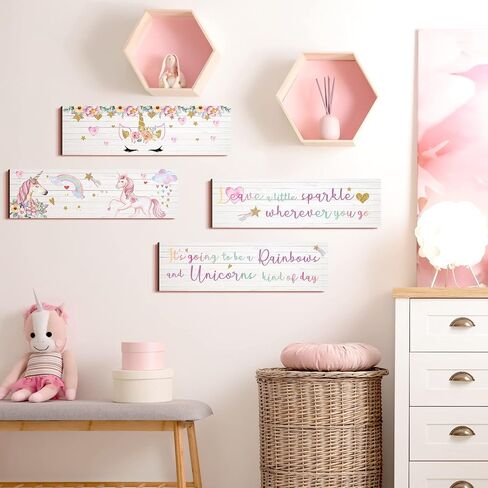 Unicorn Rainbow Girls Room Wall Decor Unicorn Rainbow Motivational Wall Art Inspirational Art Room Decor Bedroom Decor for Girls Kids Bedroom Nursery Decorations (Lovely Style) in Saudi Arabia