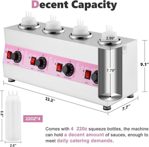 Electric Cheese Sauce Warmer Hot Fudge Warmer Dispenser Nacho Cheese Dispenser Warmer Jam Heat Preservation Machine with 22OZ Bottles, 86~185℉ 110V in Saudi Arabia