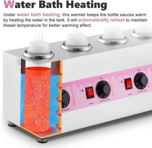 Electric Cheese Sauce Warmer Hot Fudge Warmer Dispenser Nacho Cheese Dispenser Warmer Jam Heat Preservation Machine with 22OZ Bottles, 86~185℉ 110V in Saudi Arabia