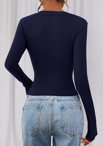 PRETTYGARDEN Womens Long Sleeve T Shirts 2025 Fall Trendy Deep V Neck Slim Fit Basic Crop Tops Casual Going Out Top in Saudi Arabia