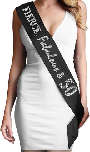 50th Birthday Decorations - Crystal Rhinestone Fierce, Fabulous & 50 Rhinestone Satin Sash - 50th Birthday Supplies in Saudi Arabia