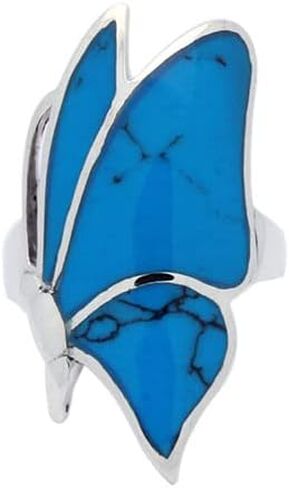 925 Sterling Silver Handmade Flying Monarch Butterfly محاكاة الحلقة الفيروزية الزرقاء (8) in Saudi Arabia