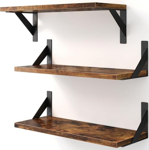 Floating Shelves for Wall, Wall Mount Book Shelf, Hanging Shelves, Wall Bookshelf for Bedroom, Office, Living Room (Rustic Brown, 17 Inches) in Saudi Arabia