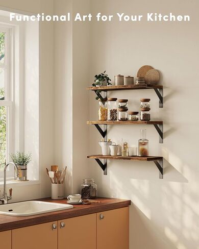 Floating Shelves for Wall, Wall Mount Book Shelf, Hanging Shelves, Wall Bookshelf for Bedroom, Office, Living Room (Rustic Brown, 17 Inches) in Saudi Arabia
