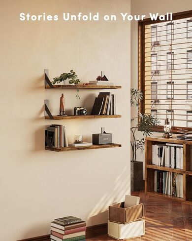 Floating Shelves for Wall, Wall Mount Book Shelf, Hanging Shelves, Wall Bookshelf for Bedroom, Office, Living Room (Rustic Brown, 17 Inches) in Saudi Arabia