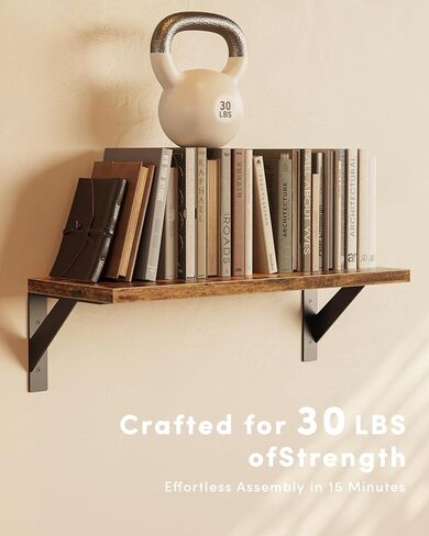 Floating Shelves for Wall, Wall Mount Book Shelf, Hanging Shelves, Wall Bookshelf for Bedroom, Office, Living Room (Rustic Brown, 17 Inches) in Saudi Arabia