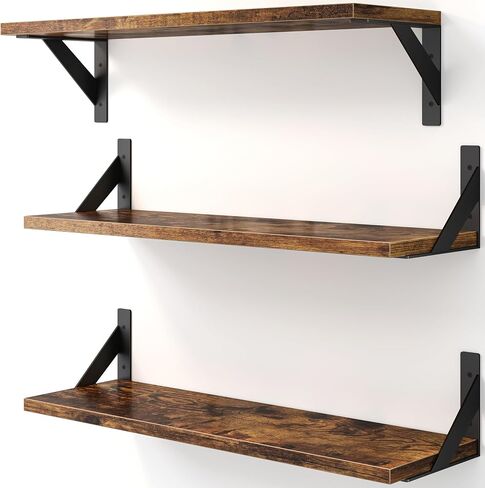Floating Shelves for Wall, Wall Mount Book Shelf, Hanging Shelves, Wall Bookshelf for Bedroom, Office, Living Room (Rustic Brown, 17 Inches) in Saudi Arabia