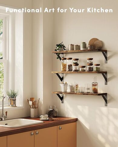 Floating Shelves for Wall, Wall Mount Book Shelf, Hanging Shelves, Wall Bookshelf for Bedroom, Office, Living Room (Rustic Brown, 17 Inches) in Saudi Arabia