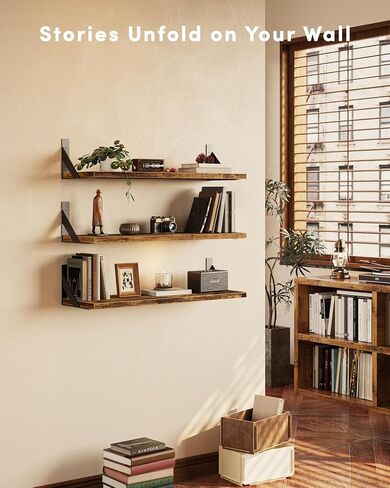 Floating Shelves for Wall, Wall Mount Book Shelf, Hanging Shelves, Wall Bookshelf for Bedroom, Office, Living Room (Rustic Brown, 17 Inches) in Saudi Arabia