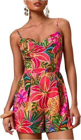SweatyRocks Women's Spaghetti Strap Floral Print Wide Leg Romper Short Jumpsuit Summer Outfits in Saudi Arabia