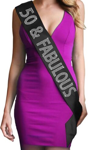 50th Birthday Decorations - Crystal Rhinestone Fierce, Fabulous & 50 Rhinestone Satin Sash - 50th Birthday Supplies in Saudi Arabia