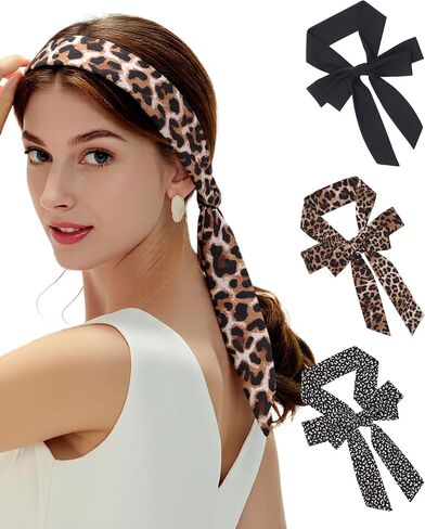 CHLINS 3 Pcs Head Scarves for Women Leopard Purse Bag Scarfs for Handbags Long Skinny Hair Band Neck Scarf for Women Girls in Saudi Arabia